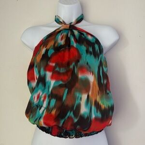 Vintage Y2K Watercolor Halter Tie Top